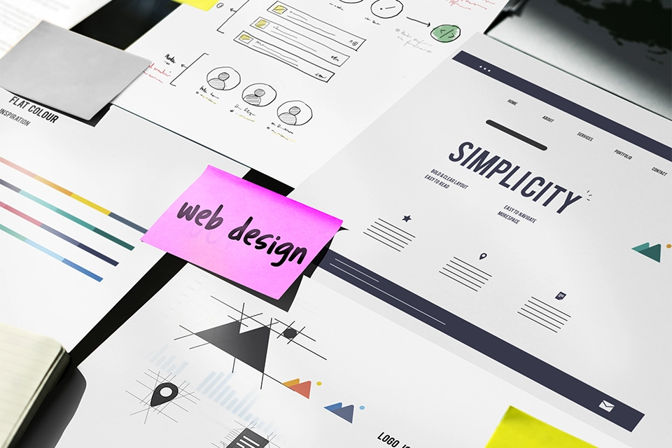 website design layout with papers for an influencer website potentially