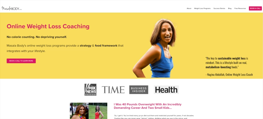 Screenshot of Masala Body homepage
